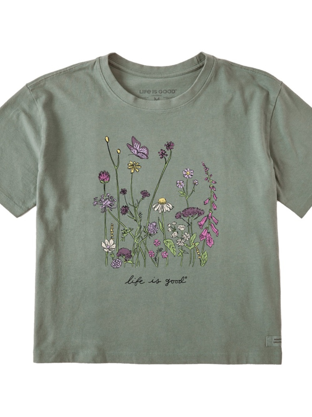 NWOT Life Is Good Women’s Moss Wildflower Crusher Cropped T- Shirt - Large